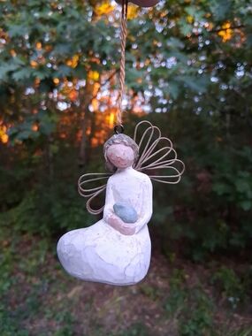 Willow Tree White Angel Ornament with Blue Bunny Accent